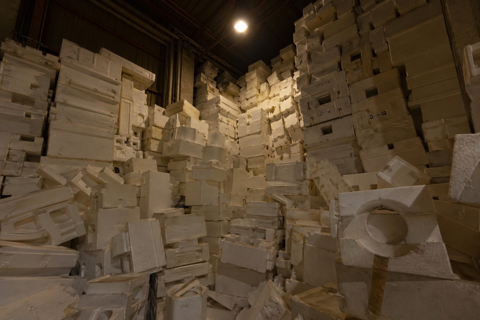 Warehouse filled with bulky EPS foam packaging